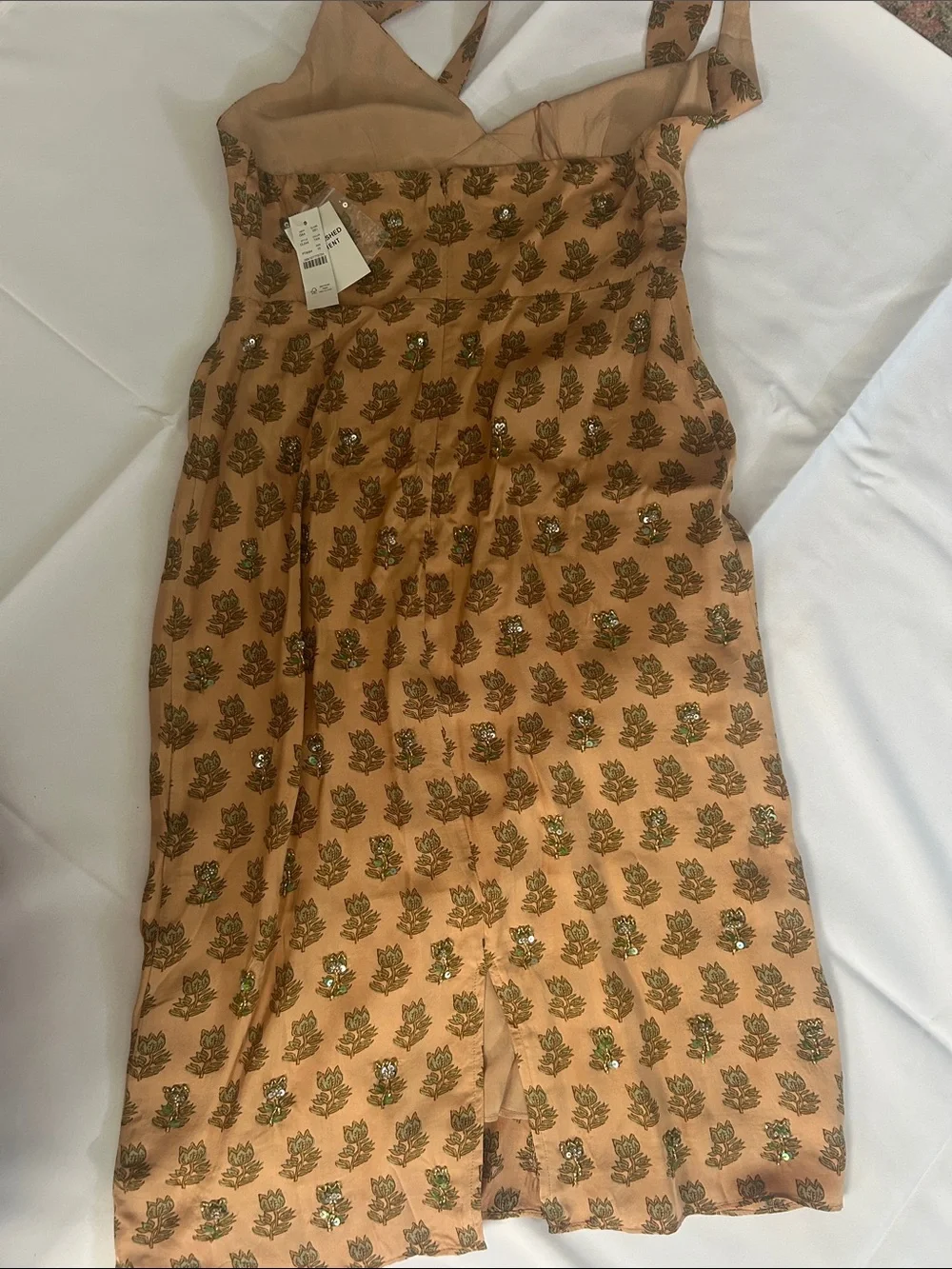 J. Crew Tan Floral Midi Dress with Green Print